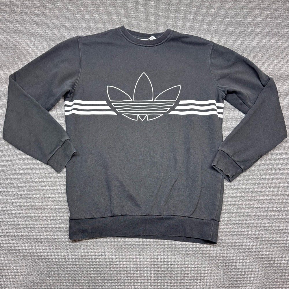 Adidas Originals Trefoil Logo Crewneck Sweatshirt Black White Stripes Mens M